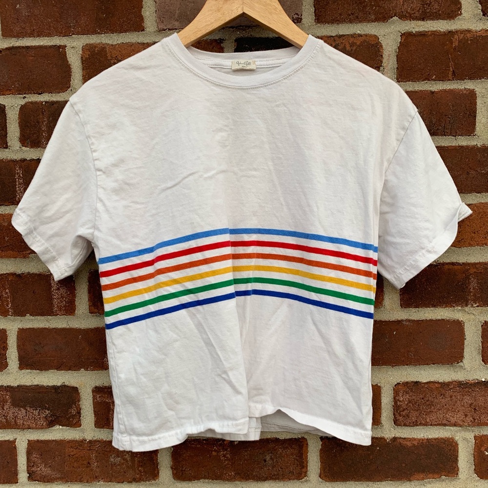 John Galt rainbow striped crop t shirt. One size.